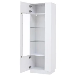 Armoire de rangement 60x40x180cm,blanc,vitrine avec porte acrylique,éclairage LED,3 étagères en verre