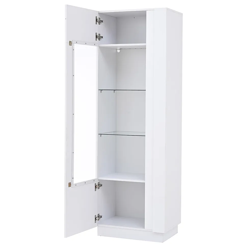 Armoire de rangement 60x40x180cm,blanc,vitrine avec porte acrylique,éclairage LED,3 étagères en verre