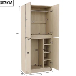 Armoire de rangement,70x40x170cm,bois, double porte avec compartiment