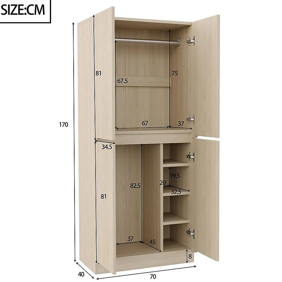 Armoire de rangement,70x40x170cm,bois, double porte avec compartiment