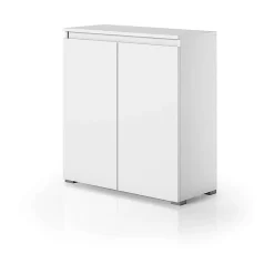 Armoire De Salle De Bains Blanche Multifonctionnelle Avec 2 Portes À Ouverture Par Rainure