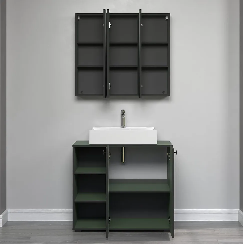 Armoire de toilette 3 portes miroir L90 cm - PUREBLISS