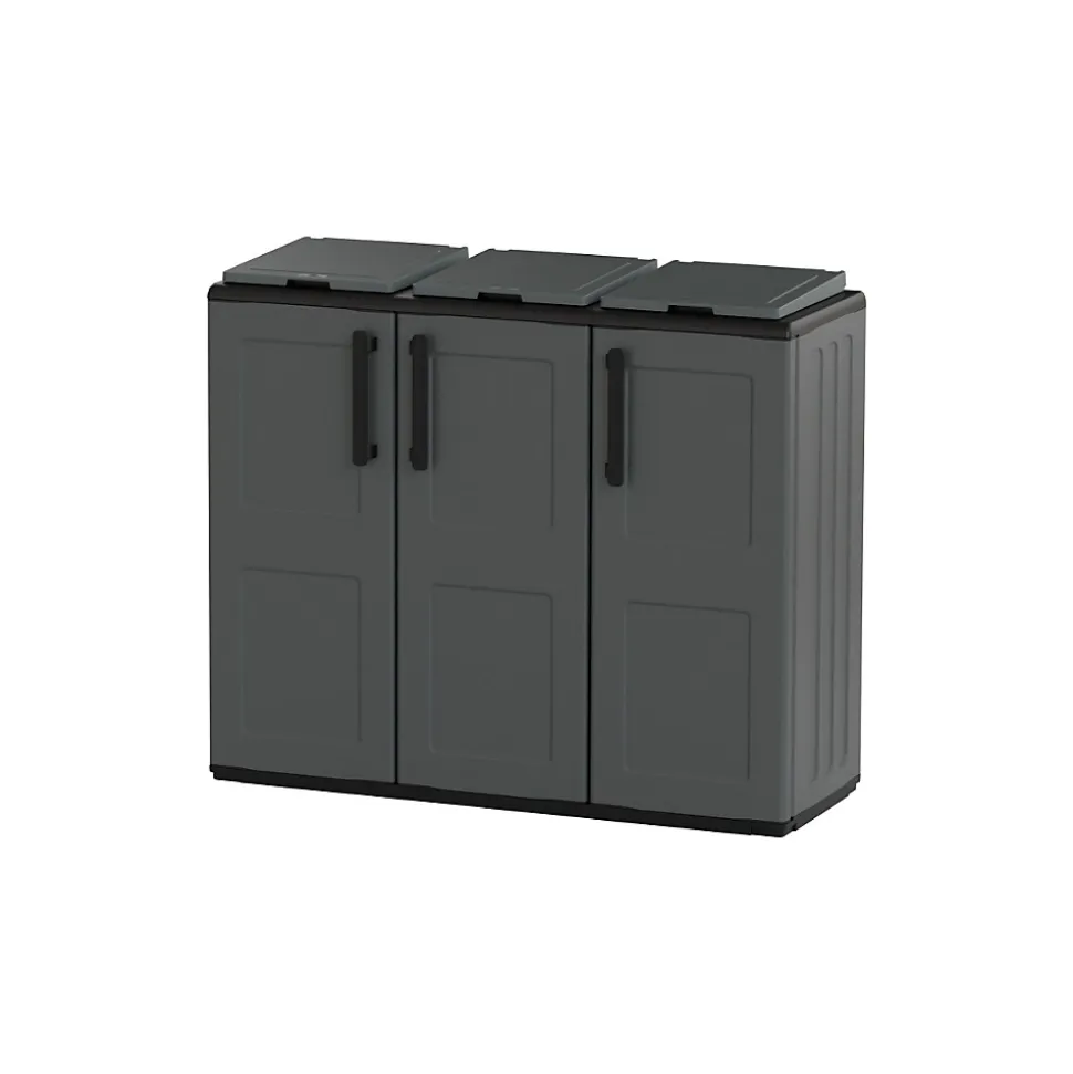 Armoire de tri Selectif 3 Sacs Gris - Meuble de Recyclage Int / Ext - Dimensions 102 x 37 x 84 cm - INTEC