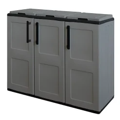 Armoire de tri Selectif 3 Sacs Gris - Meuble de Recyclage Int / Ext - Dimensions 102 x 37 x 84 cm - INTEC