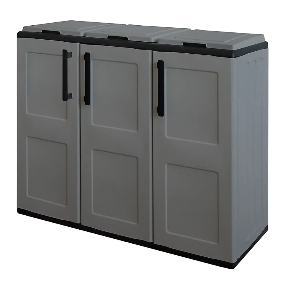 Armoire de tri Selectif 3 Sacs Gris - Meuble de Recyclage Int / Ext - Dimensions 102 x 37 x 84 cm - INTEC