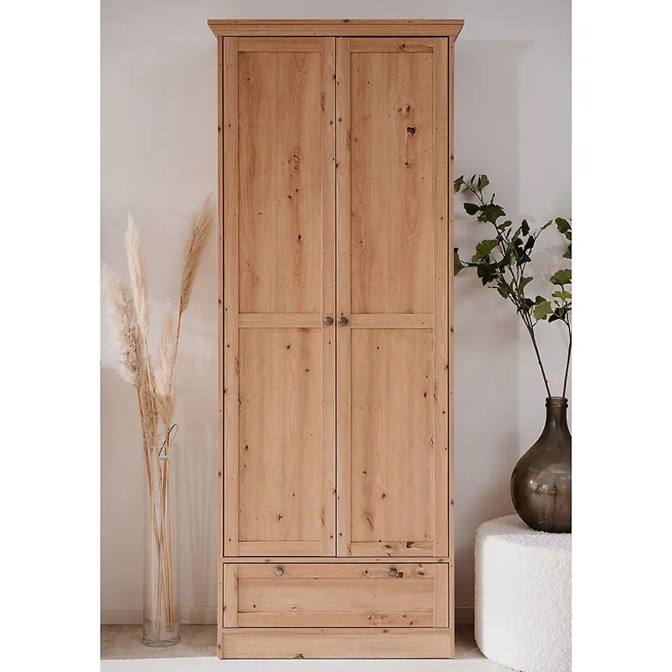Armoire d'entrée 2 portes à cadre, 5 étagères et 1 tiroir L80 cm - TIMBER