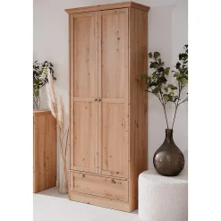 Armoire d'entrée 2 portes à cadre, 5 étagères et 1 tiroir L80 cm - TIMBER