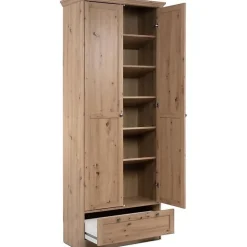 Armoire d'entrée 2 portes à cadre, 5 étagères et 1 tiroir L80 cm - TIMBER
