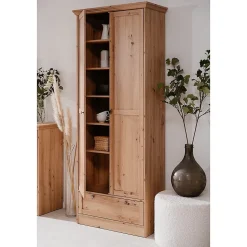Armoire d'entrée 2 portes à cadre, 5 étagères et 1 tiroir L80 cm - TIMBER