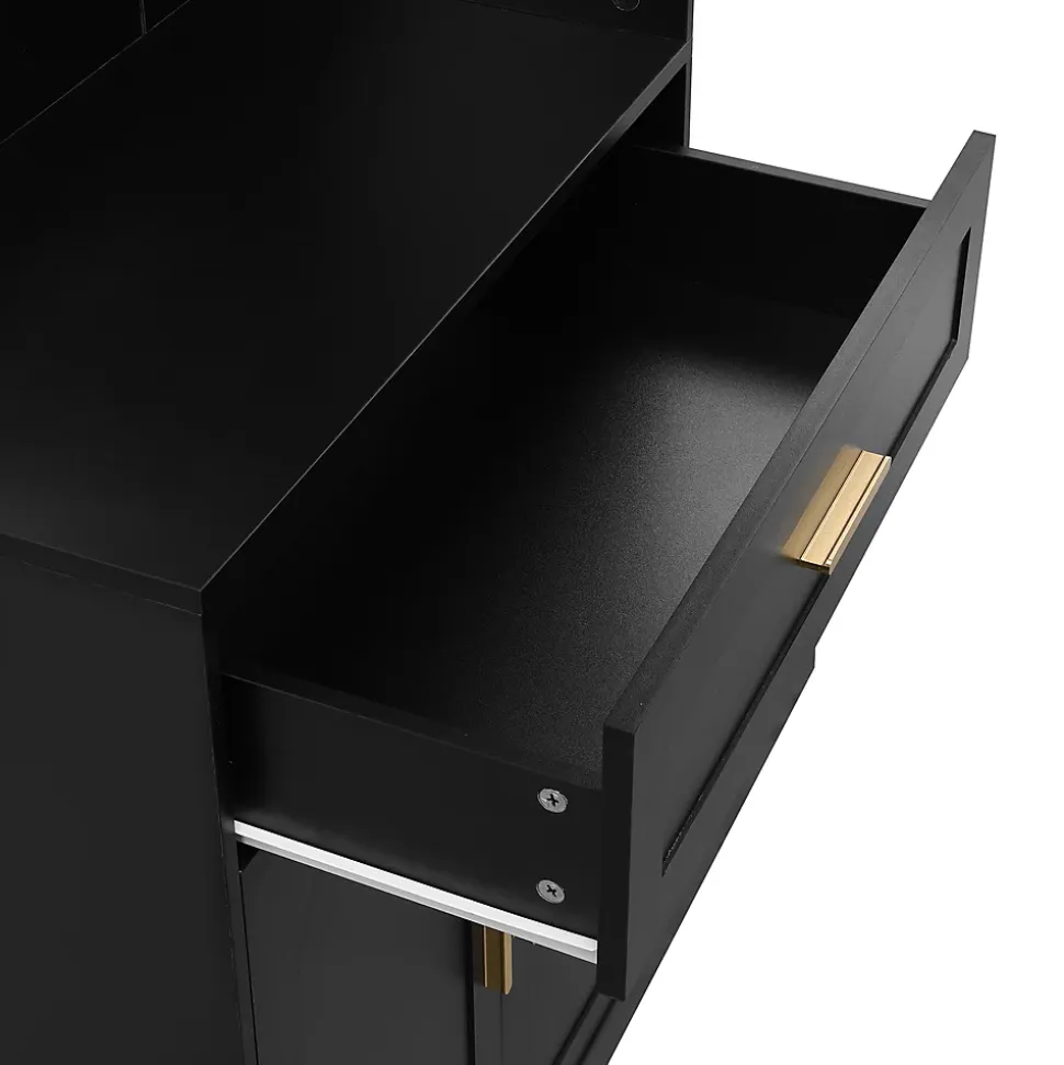 Armoire d'entrée Moderne avec Miroir et Penderie Cachée - Vestiaire Compact avec Étagères Réglables - Noir - 110x33x185,5 cm
