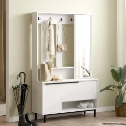 Armoire d'entrée Rebecca Mobili Mikan 178x112x33,5 Panneau de particules Verre Blanc Gris Foncé Moderne