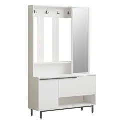 Armoire d'entrée Rebecca Mobili Mikan 178x112x33,5 Panneau de particules Verre Blanc Gris Foncé Moderne