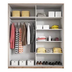 Armoire design 2 portes 200cm couleur chene clair et blanc. Collection EOS