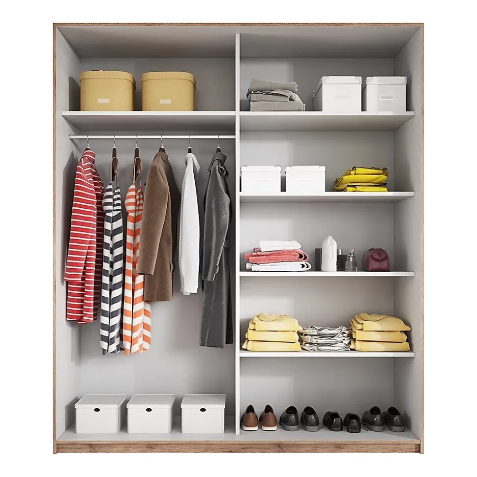 Armoire design 2 portes 200cm couleur chene clair et blanc. Collection EOS