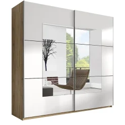 Armoire design 2 portes 200cm couleur chene clair et blanc. Collection EOS