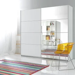 Armoire design 200cm. 2 portes avec miroirs modulables. Couleur blanc mat. Collection EOS