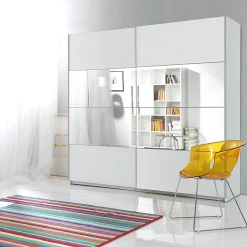 Armoire design 200cm. 2 portes avec miroirs modulables. Couleur blanc mat. Collection EOS