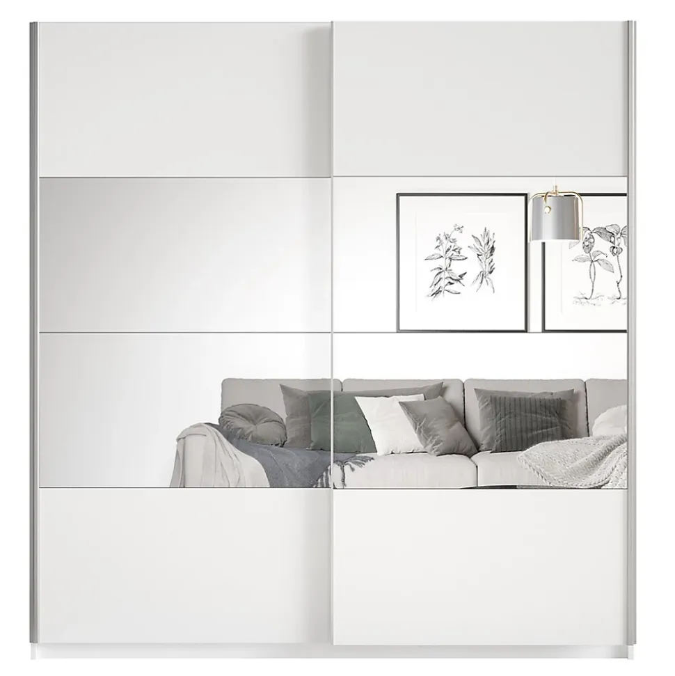 Armoire design 220cm. 2 portes avec miroirs modulables. Couleur blanc mat. Collection EOS