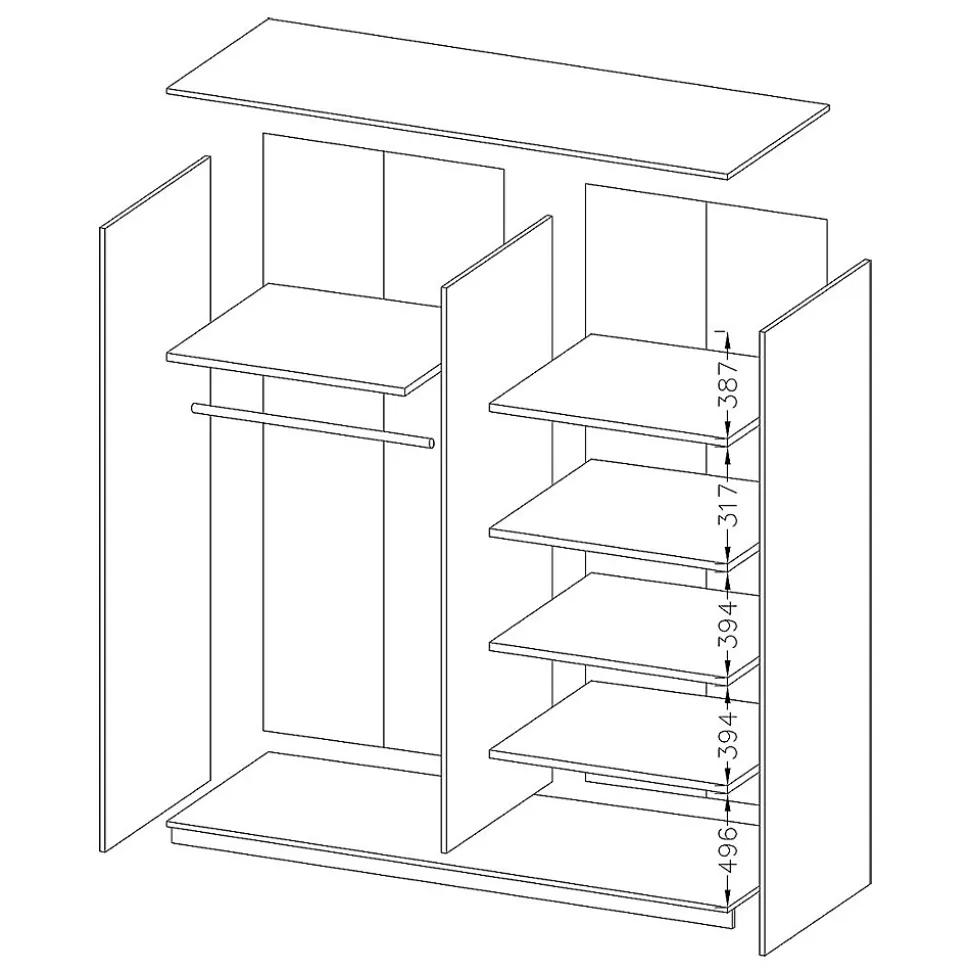 Armoire design 180cm. 2 portes avec miroirs modulables. Couleur noir mat. Collection EOS