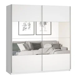 Armoire design 180cm. 2 portes avec miroirs modulables. Couleur blanc mat. Collection EOS