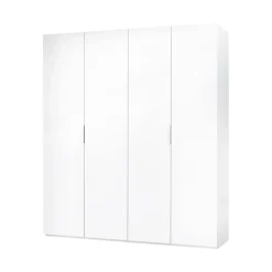 Armoire Dfusell, Armoire de chambre avec 4 portes battantes, Armoire avec 2 Etageres et tringle à vêtements, 180x52h200 cm, Blanc