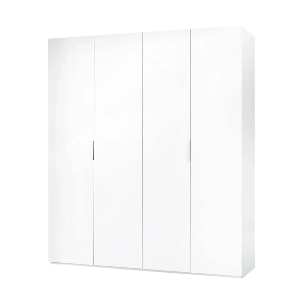 Armoire Dfusell, Armoire de chambre avec 4 portes battantes, Armoire avec 2 Etageres et tringle à vêtements, 180x52h200 cm, Blanc