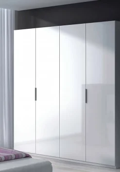 Armoire Dfusell, Armoire de chambre avec 4 portes battantes, Armoire avec 2 Etageres et tringle à vêtements, 180x52h200 cm, Blanc