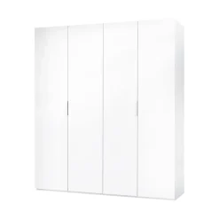 Armoire Dfusell, Armoire de chambre avec 4 portes battantes, Armoire avec 2 Etageres et tringle à vêtements, 180x52h200 cm, Blanc