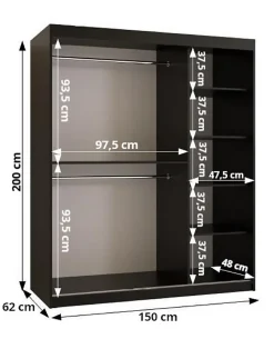 Armoire Dome 3 a portes coulissantes H. 200 x L. 150 x P. 62 2 portes