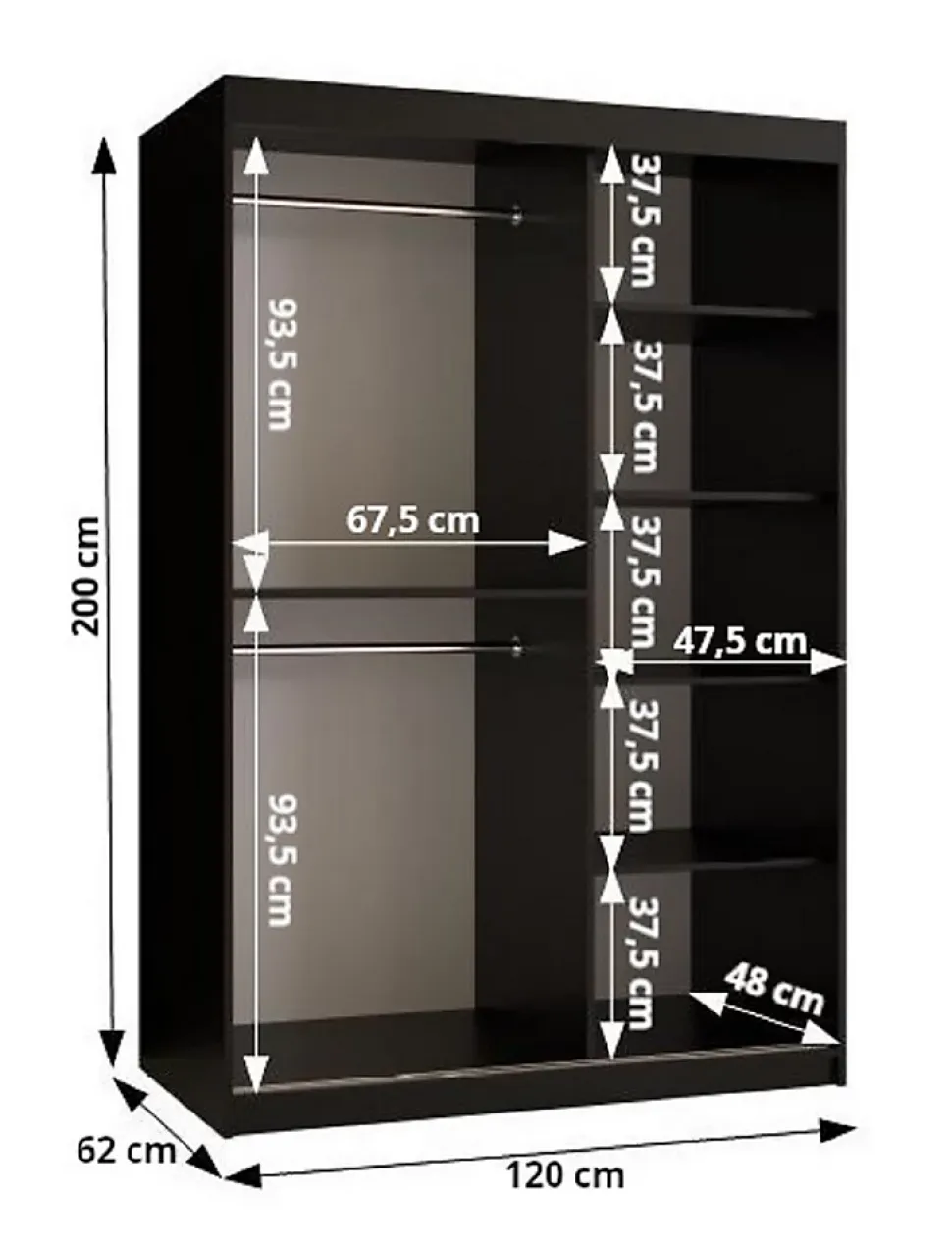 Armoire Dome 3 a portes coulissantes H. 200 x L. 120 x P. 62 2 portes