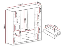 Armoire Dortivu 154, 200x196x58cm