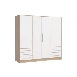 Armoire dressing 207 cm 4 portes blanc décor chêne clair - FARO