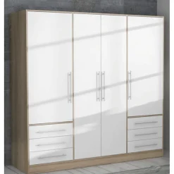 Armoire dressing 207 cm 4 portes blanc décor chêne clair - FARO