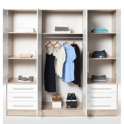 Armoire dressing 207 cm 4 portes blanc décor chêne clair - FARO