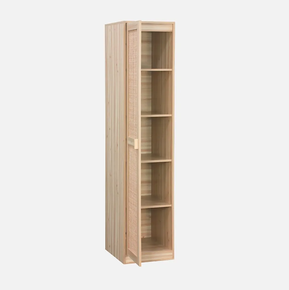 Armoire dressing cannage et effet bois. garde-robe 1 porte. 5 étagères H180cm