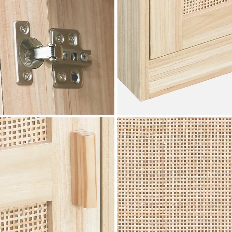 Armoire dressing cannage et effet bois. garde-robe 1 porte. 5 étagères H180cm