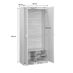Armoire dressing cannage et effet bois. 2 portes avec penderie et rangements