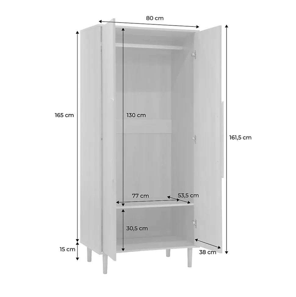 Armoire dressing décor bois de noyer 2 portes. étagères et penderie - L 80 x P 55 x H 180cm - Juliana
