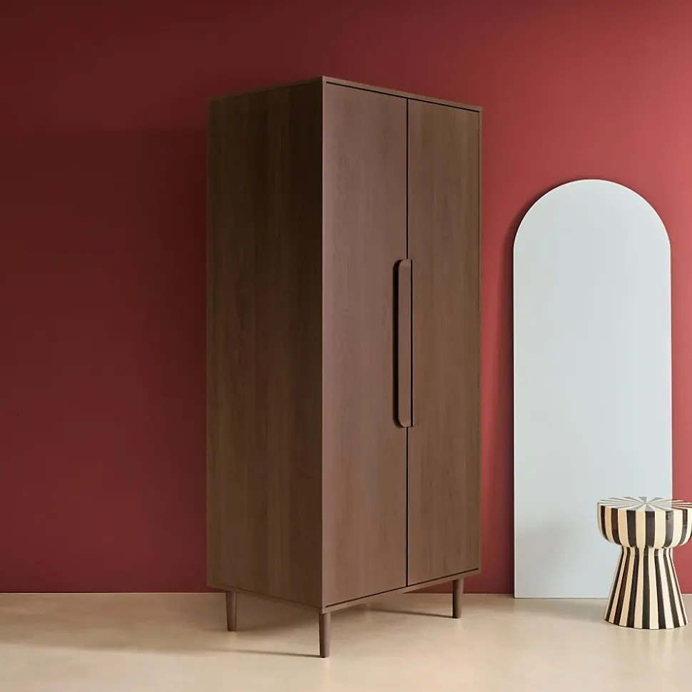 Armoire dressing décor bois de noyer 2 portes. étagères et penderie - L 80 x P 55 x H 180cm - Juliana