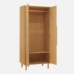 Armoire dressing décor bois de chêne 2 portes. étagères et penderie - L 80 x P 55 x H 180cm - Juliana