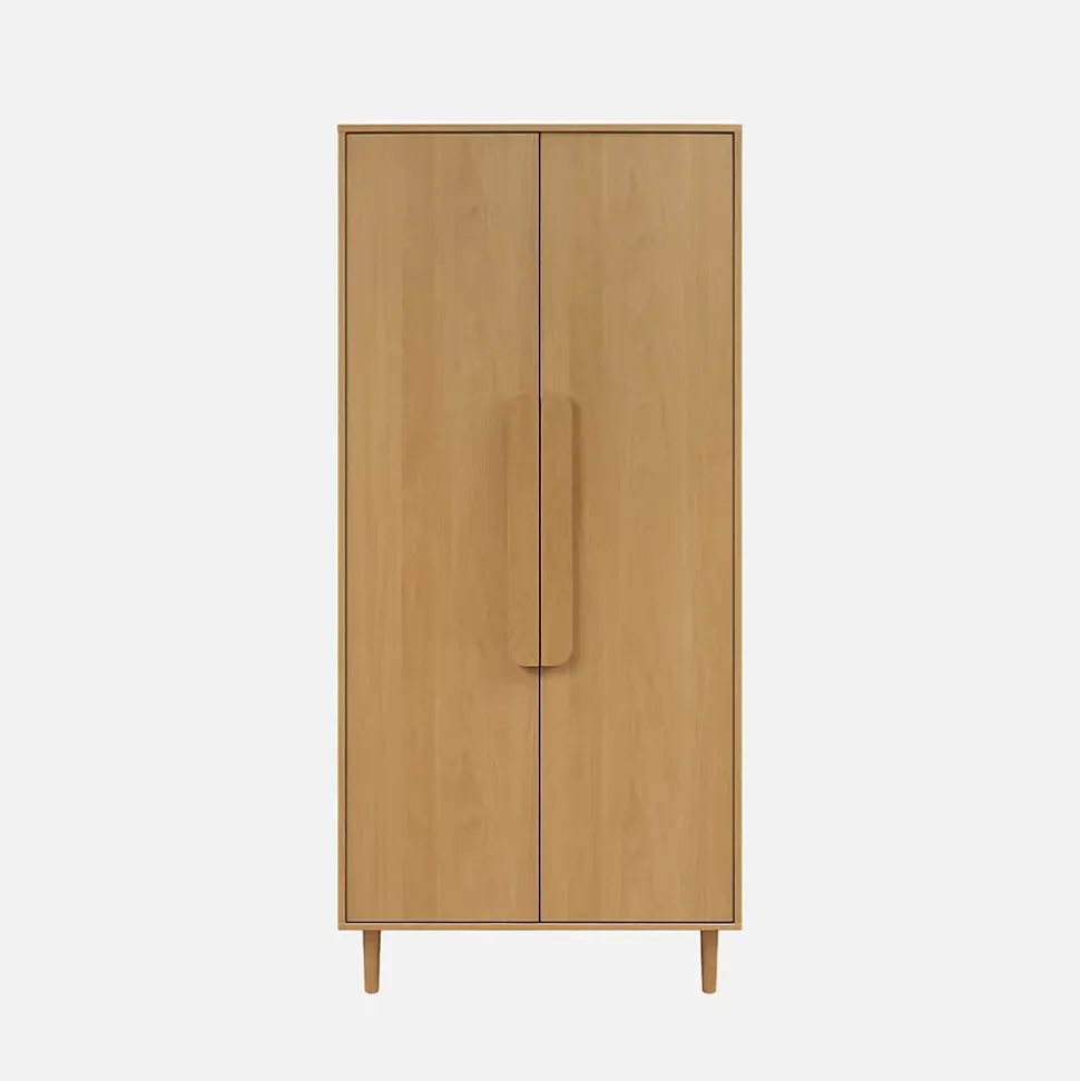 Armoire dressing décor bois de chêne 2 portes. étagères et penderie - L 80 x P 55 x H 180cm - Juliana