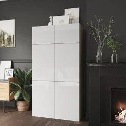 Armoire effet chêne 6 portes blanches GoodHome Atomia H. 187,5 x L. 100 x P. 47 cm