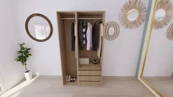 Armoire effet chêne double penderie 3 tiroirs GoodHome Atomia H. 225 x L. 125 x P. 58 cm