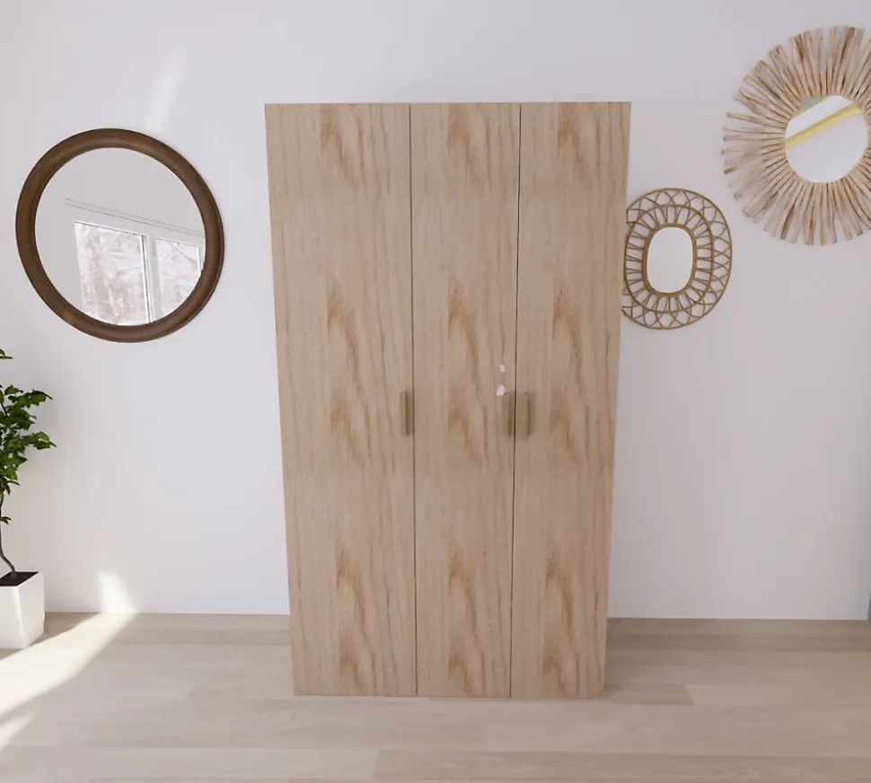 Armoire effet chêne double penderie 3 tiroirs GoodHome Atomia H. 225 x L. 125 x P. 58 cm