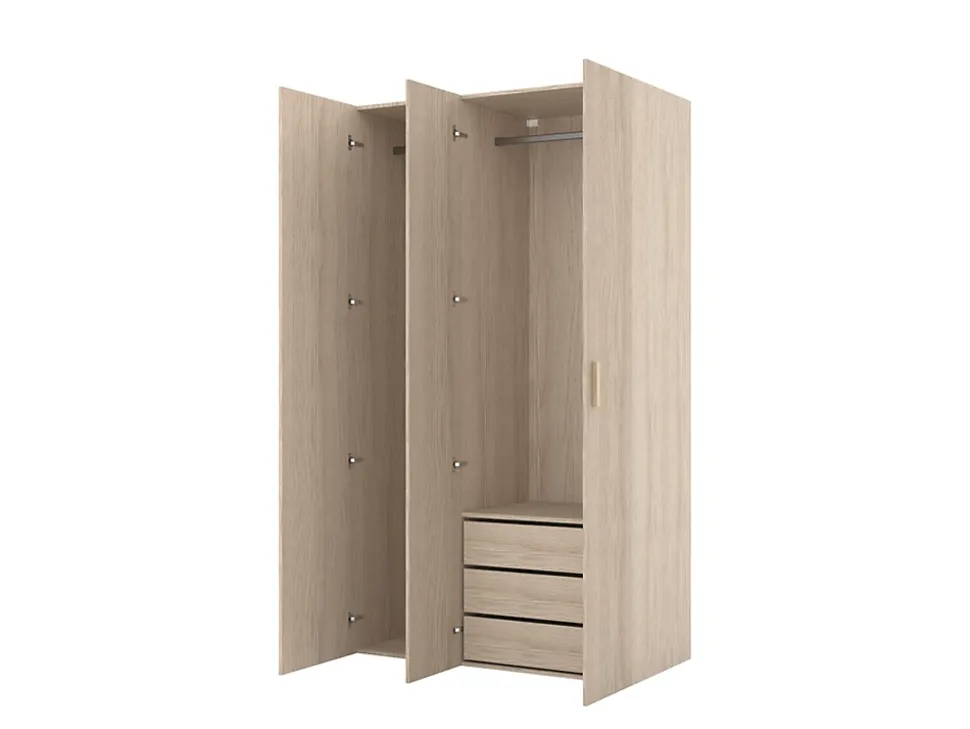Armoire effet chêne double penderie 3 tiroirs GoodHome Atomia H. 225 x L. 125 x P. 58 cm