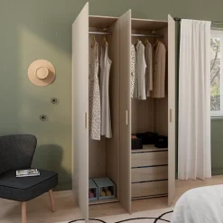 Armoire effet chêne double penderie 3 tiroirs GoodHome Atomia H. 225 x L. 125 x P. 58 cm
