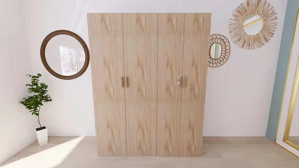Armoire effet chêne double penderie 3 tiroirs GoodHome Atomia H. 225 x L. 175 x P. 58 cm