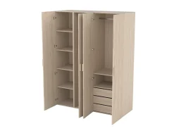 Armoire effet chêne double penderie 3 tiroirs GoodHome Atomia H. 225 x L. 175 x P. 58 cm