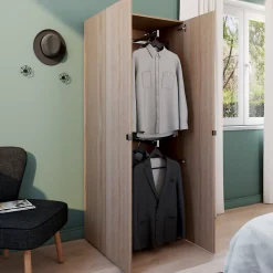 Armoire effet chêne double penderie GoodHome Atomia H. 187,5 x L. 75 x P. 45 cm
