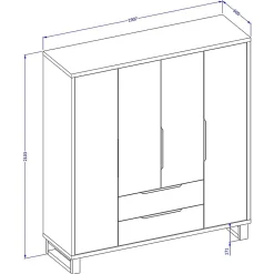 Armoire en bois style Scandinave 190cm avec 4 portes et 2 tiroirs couleur chene brut. Collection MILOS